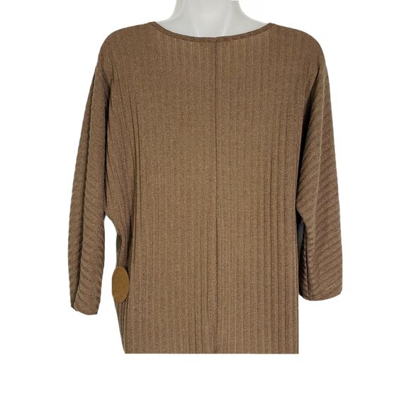 Parallel Skies Womens Sweater Size Large Ribbed Brown 3/4 Sleeve Dolman Buttons - Picture 2 of 8